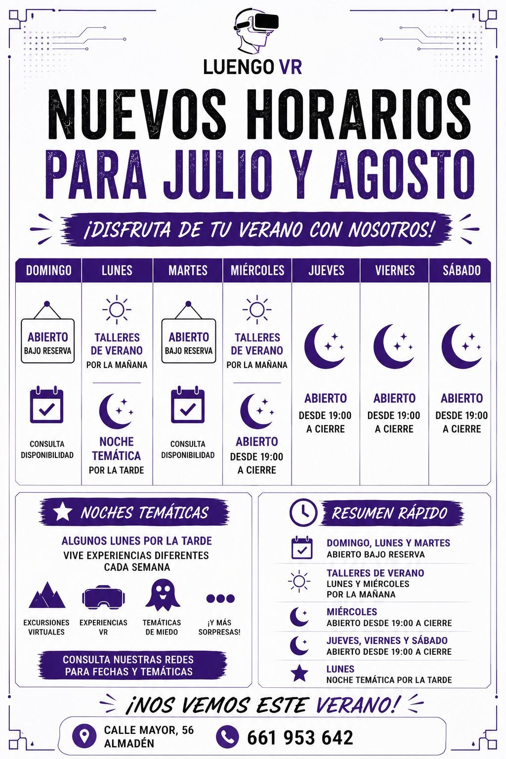 Nuevos horarios de julio y agosto de Luengo VR