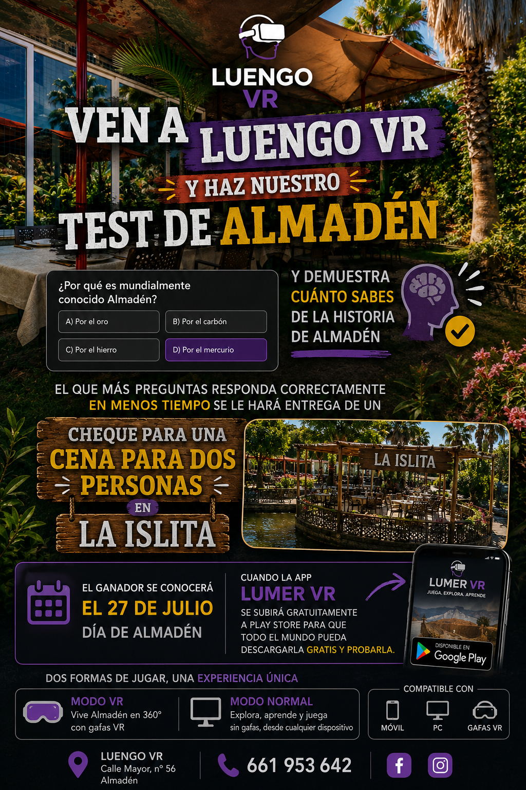Test de Almadén de Lumer VR con premio en La Islita